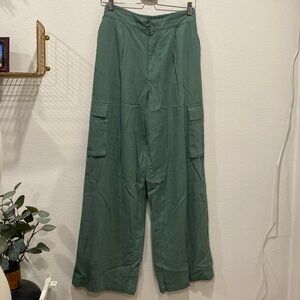 NWT 7 For All Mankind Cargo Pants Womens Linen Blend Wide Leg